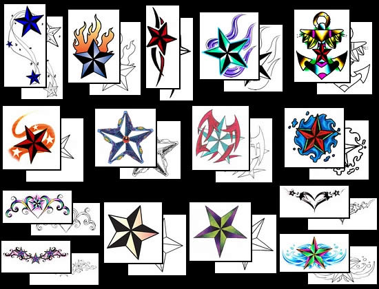 full sleeve tattoo design. A cluster of smaller stars, a nautical star
