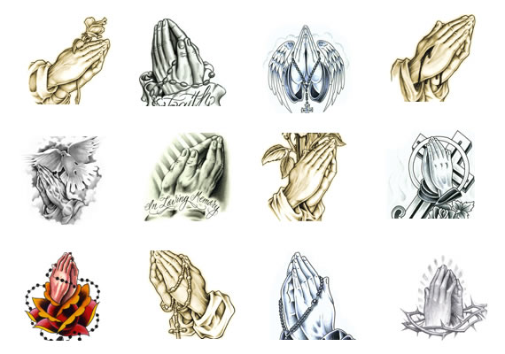 cross and praying hands tattoo