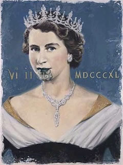 Queen Elizabeth portrait with Moko tattoo on her chin