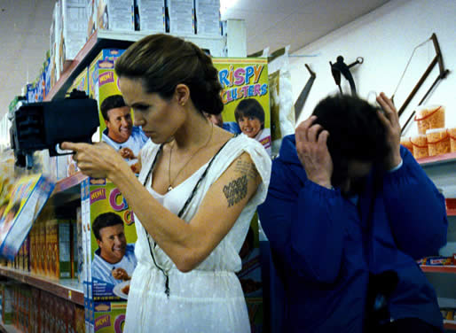 Angelina Jolie Tattoos In Wanted Movie · ANGELINA JOLIE as Fox and JAMES MCAVOY as Wesley jpg