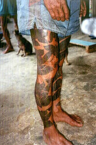 Extensive traditional leg tattooing