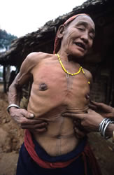 Wancho elder with navel tattooing. Photograph © Lars Krutak 2009-2007.