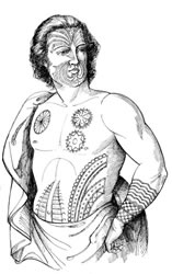 The Englishman John Rutherford with Tahitian torso designs, 1828.