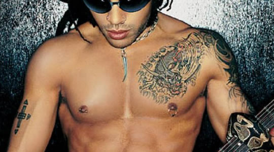 Close up of Lenny Kravitz's tattoo