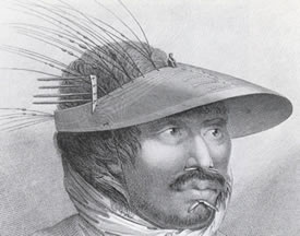 Unangan man of Unalaska Island, 1778 - showing detail of labrets