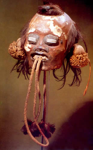 Fully dressed Mundurucú trophy head in the collection of a Brazilian museum.