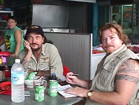 Thomas and Vince at breakfast -- note the beers