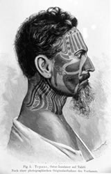 First published image of Samoan tatau, 1840.